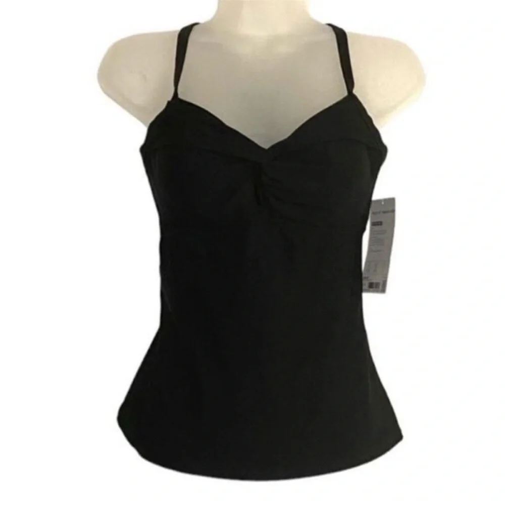 Athleta Womens Twist Up Tankini Swim Tank UPF 50+ Black 32 D/DD New